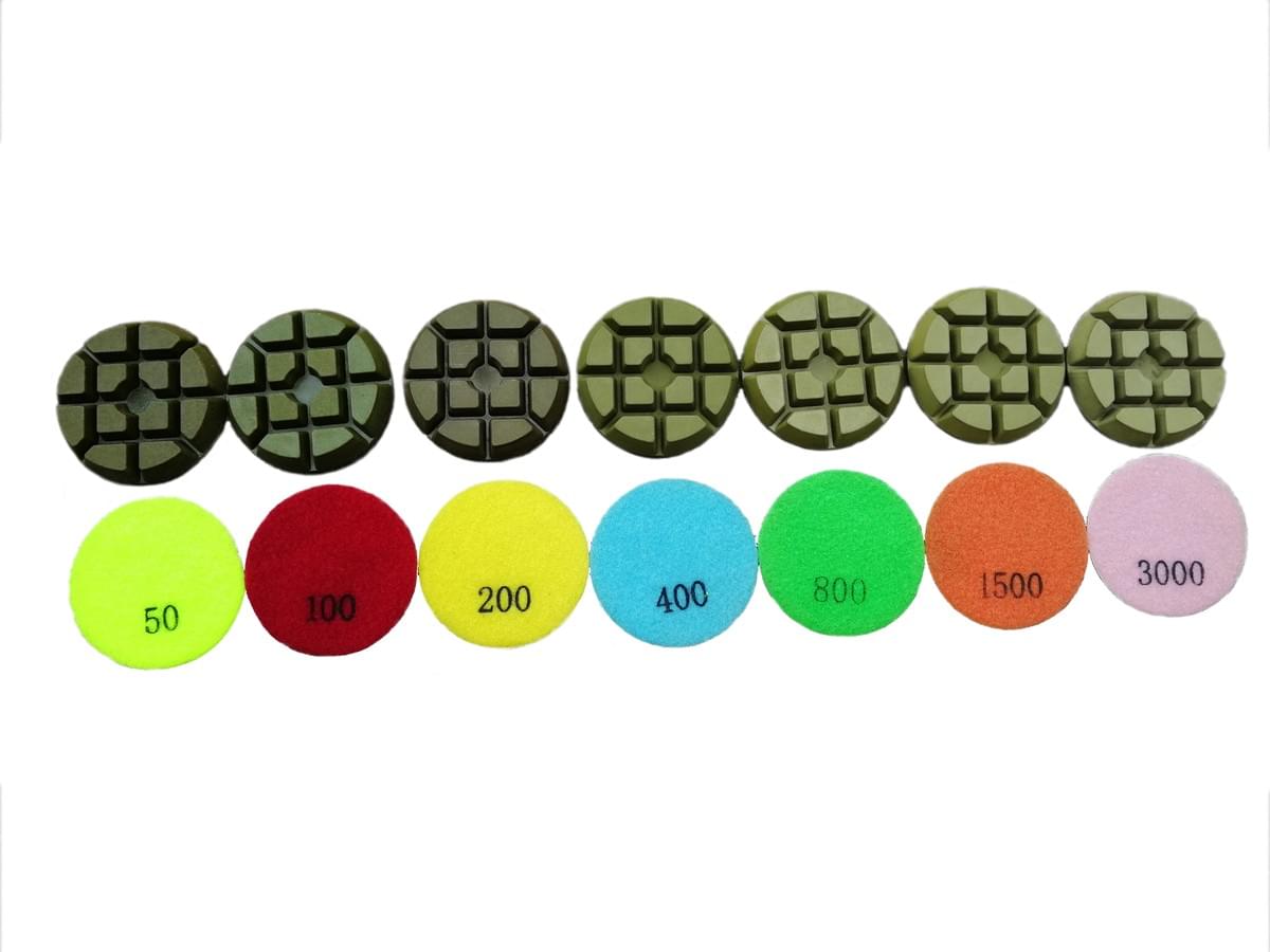 3 inch resin polishing pad for HTC 500 concrete polishing, used for controlled scratch refinement and step-by-step floor polishing 3 inch resin polishing pad for HTC 500 concrete polishing, used for controlled scratch refinement and step-by-step floor polishing
