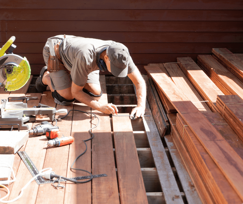 Handyman repairing deck Handyman repairing deck
