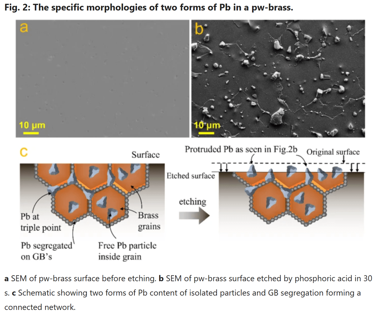 The specific morphologies of two forms of Pb in a pw-brass. The specific morphologies of two forms of Pb in a pw-brass.