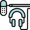 Icon of a microphone and sound wave, symbolizing audio recording and mixing. Icon of a microphone and sound wave, symbolizing audio recording and mixing.