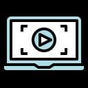 Icon of a film camera, illustrating the filming or content sourcing process. Icon of a film camera, illustrating the filming or content sourcing process.