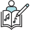Music notes icon representing custom jingles, brand themes, and original music production. Music notes icon representing custom jingles, brand themes, and original music production.