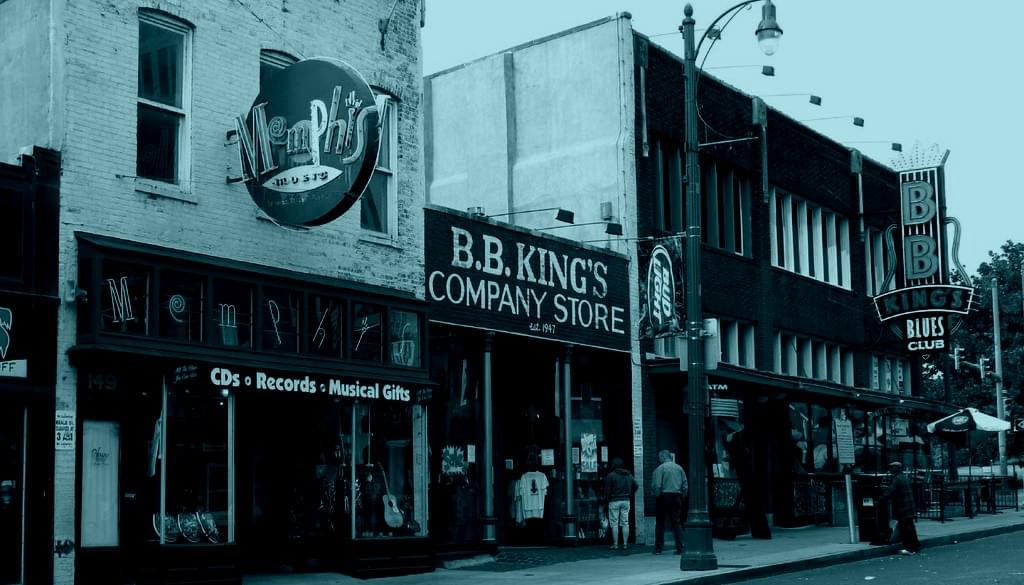 Street view of downtown Memphis featuring BB King's Company Store and classic Beale Street charm, representing the city's rich creative culture and entrepreneurial energy Street view of downtown Memphis featuring BB King's Company Store and classic Beale Street charm, representing the city's rich creative culture and entrepreneurial energy