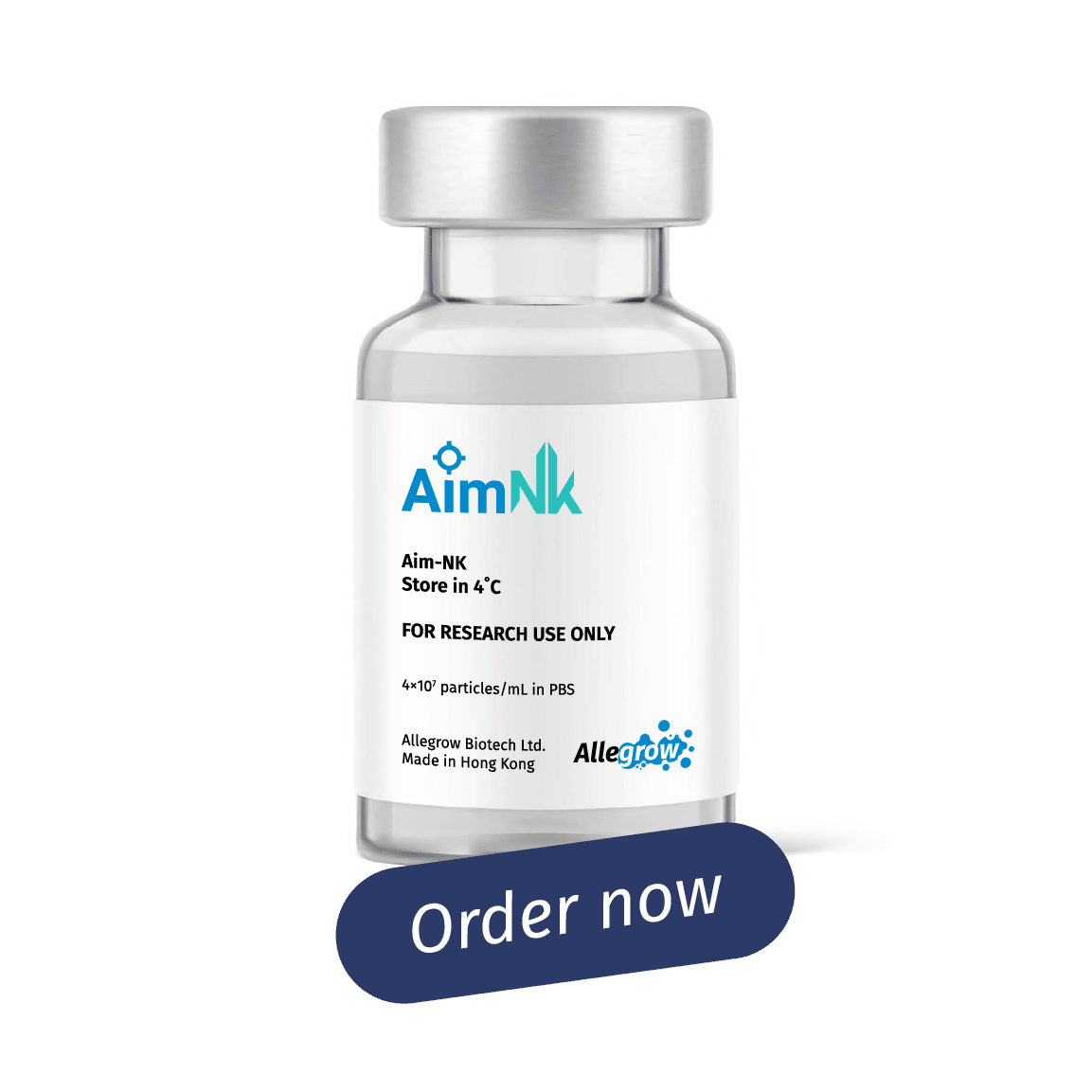 Vial of Aim-NK with the "Order now" label Vial of Aim-NK with the "Order now" label