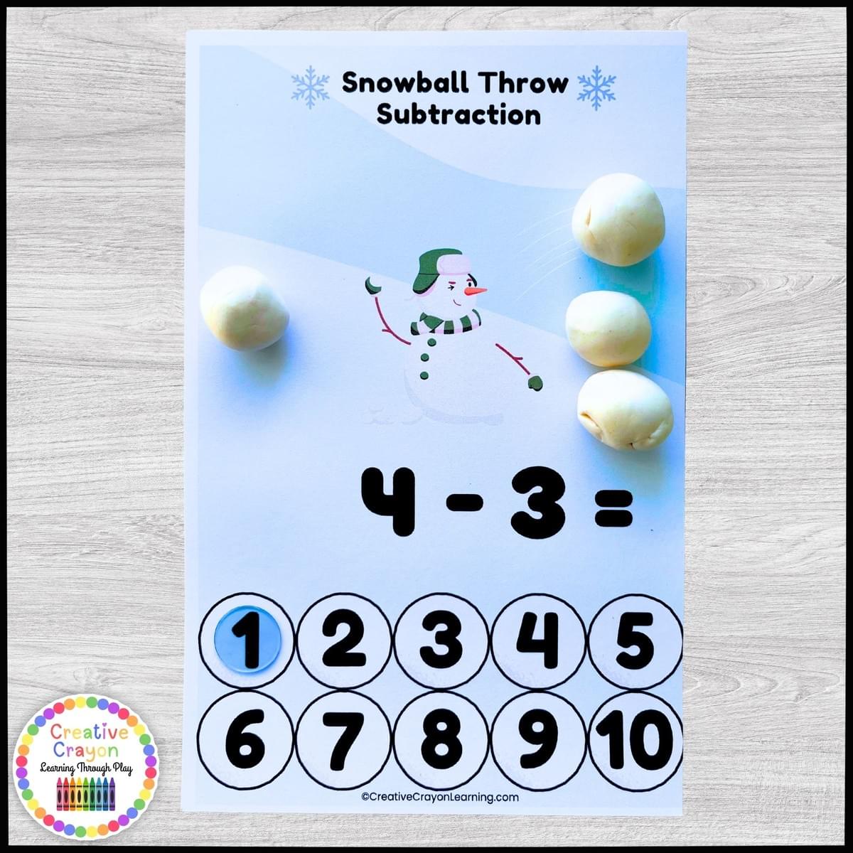 Kindergarten subtraction activity involving Playdough snowballs and interactive problem-solving Kindergarten subtraction activity involving Playdough snowballs and interactive problem-solving