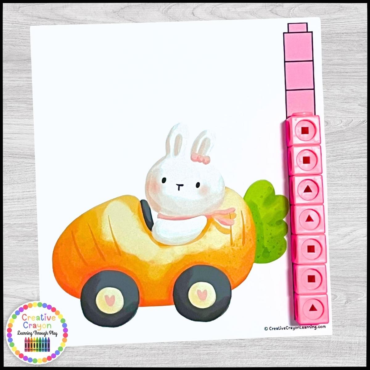 Bunny-themed measuring activity for kindergarten using math link cubes and printable measuring cards Bunny-themed measuring activity for kindergarten using math link cubes and printable measuring cards