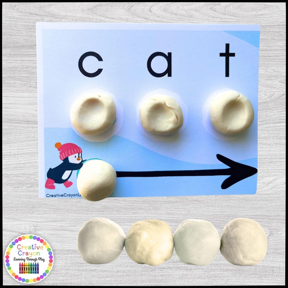Christmas CVC word activity for kindergarten using Playdough and snowball-themed cards Christmas CVC word activity for kindergarten using Playdough and snowball-themed cards