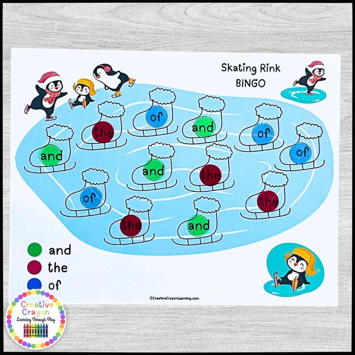 Skating rink sight word BINGO for kindergarten with ice skates and color-coded Fry words. Skating rink sight word BINGO for kindergarten with ice skates and color-coded Fry words.