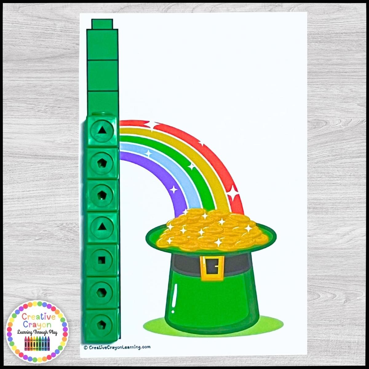 Kindergarten measurement center using math link cubes to measure themed St. Patrick’s Day objects. Kindergarten measurement center using math link cubes to measure themed St. Patrick’s Day objects.