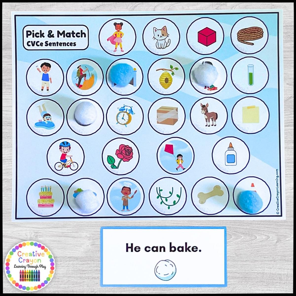 Printable CVCe sentence strips matched with pictures for kindergarten sentence fluency practice Printable CVCe sentence strips matched with pictures for kindergarten sentence fluency practice