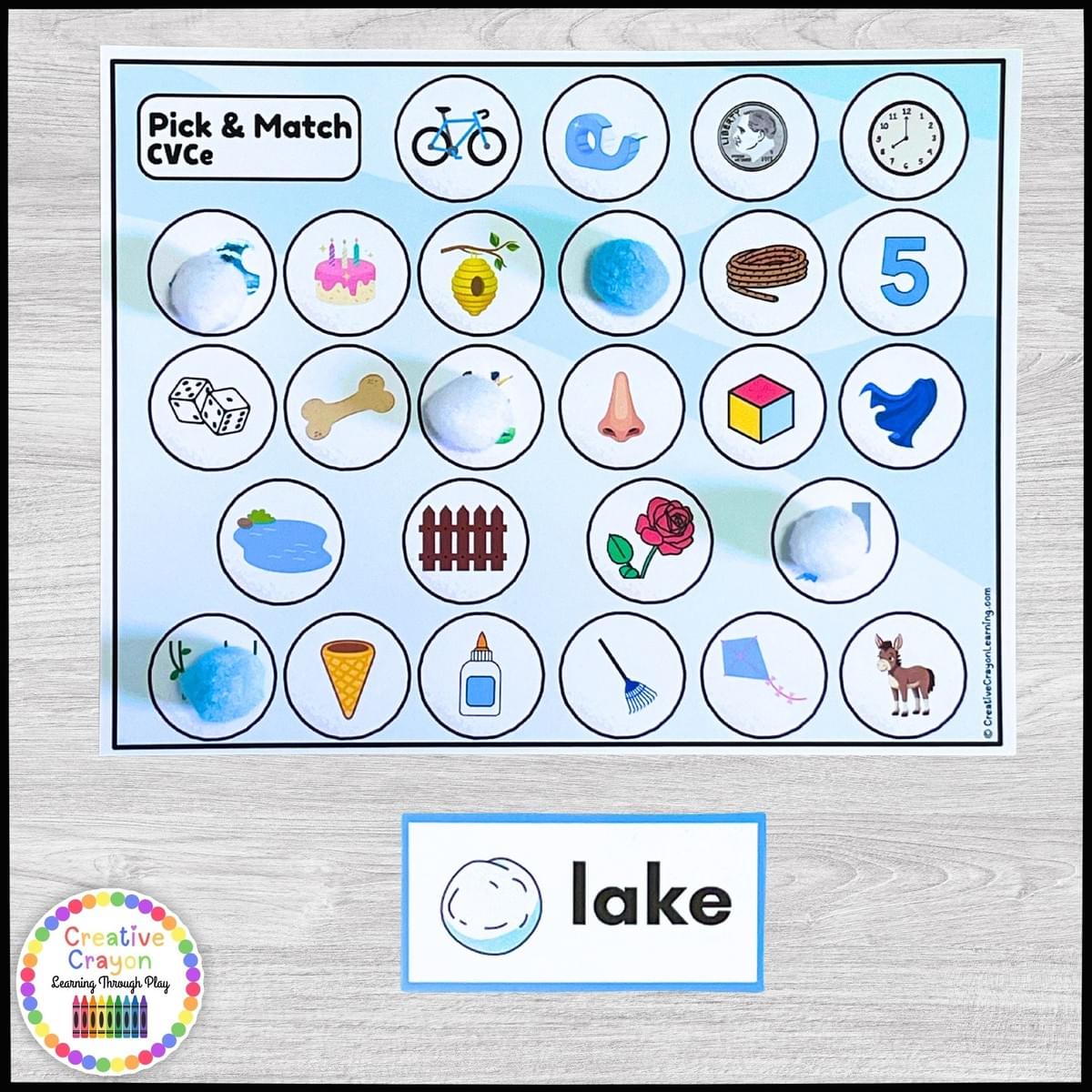Hands-on CVCe word matching winter activity for phonics centers and literacy fluency Hands-on CVCe word matching winter activity for phonics centers and literacy fluency