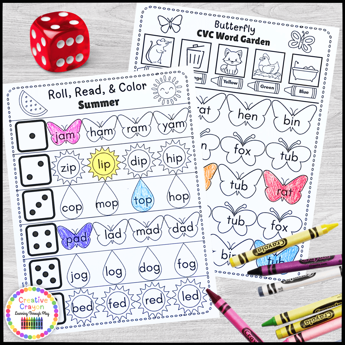 Printable summer literacy review for kindergarten with CVC, CVCe, color-by-code, and word matching activities. Printable summer literacy review for kindergarten with CVC, CVCe, color-by-code, and word matching activities.
