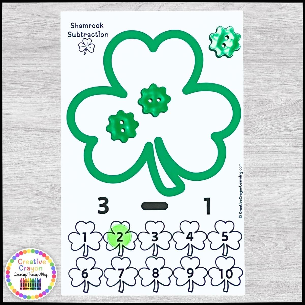 Hands-On St. Patrick's Day subtraction center for kindergarten using manipulatives to solve take-away problems Hands-On St. Patrick's Day subtraction center for kindergarten using manipulatives to solve take-away problems