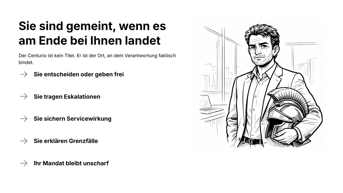 Centurio-Lage – Verantwortung bindet faktisch bei einer Person, obwohl Mandat und Struktur unscharf bleiben. Centurio-Lage – Verantwortung bindet faktisch bei einer Person, obwohl Mandat und Struktur unscharf bleiben.