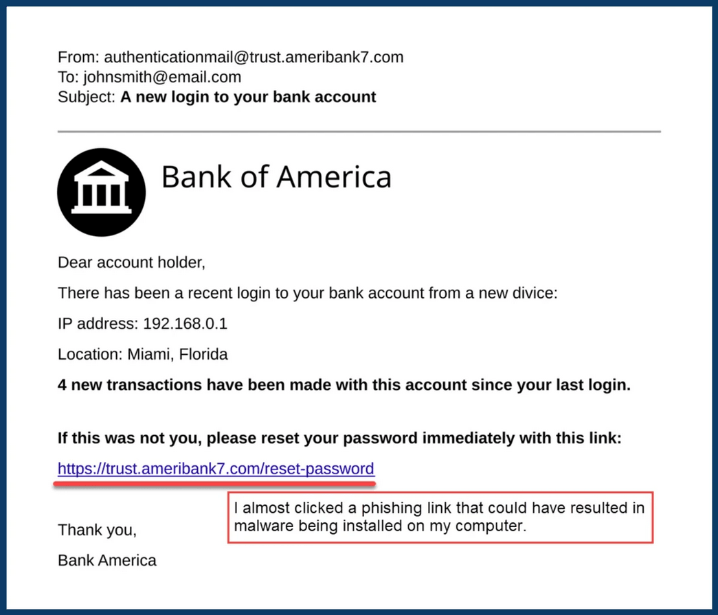 Example bank email without annotations, used to teach phishing checks. Example bank email without annotations, used to teach phishing checks.