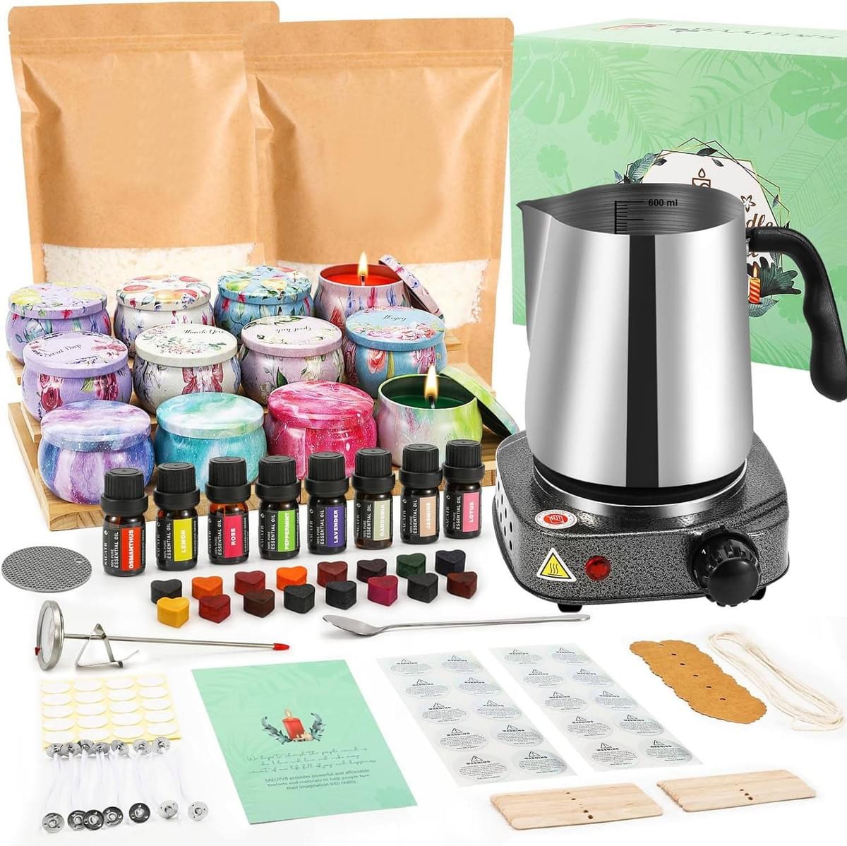 Candle Making Kit, with Wax Melter, Adult Candle Making Kit - DIY Beginner Soy Candle Making Kit -