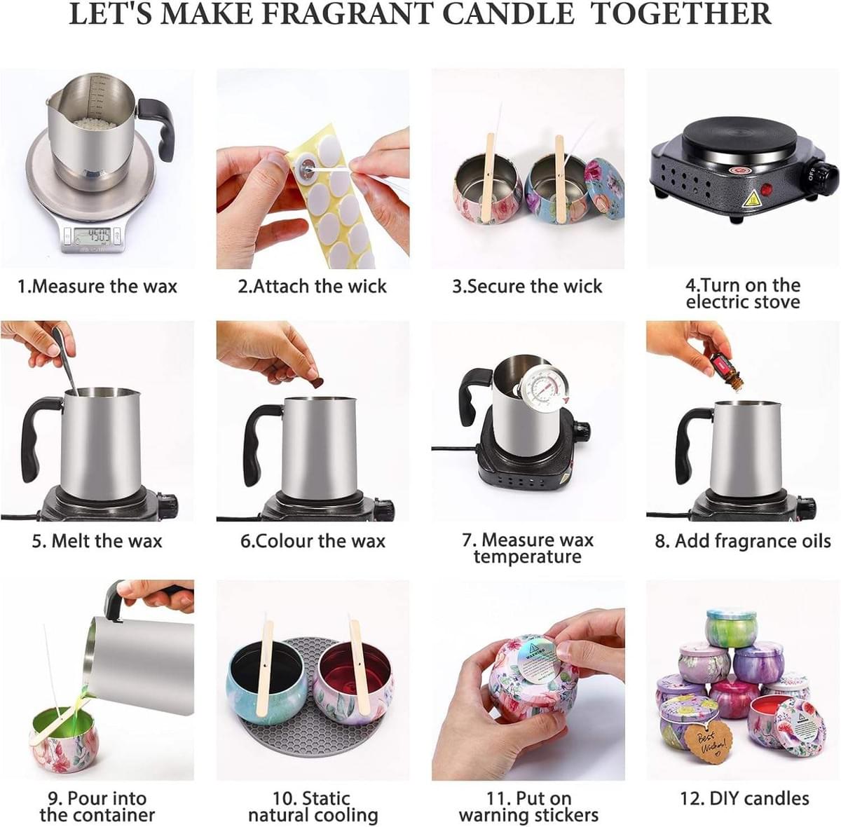 Candle Making Kit, with Wax Melter, Adult Candle Making Kit - DIY Beginner Soy Candle Making Kit -