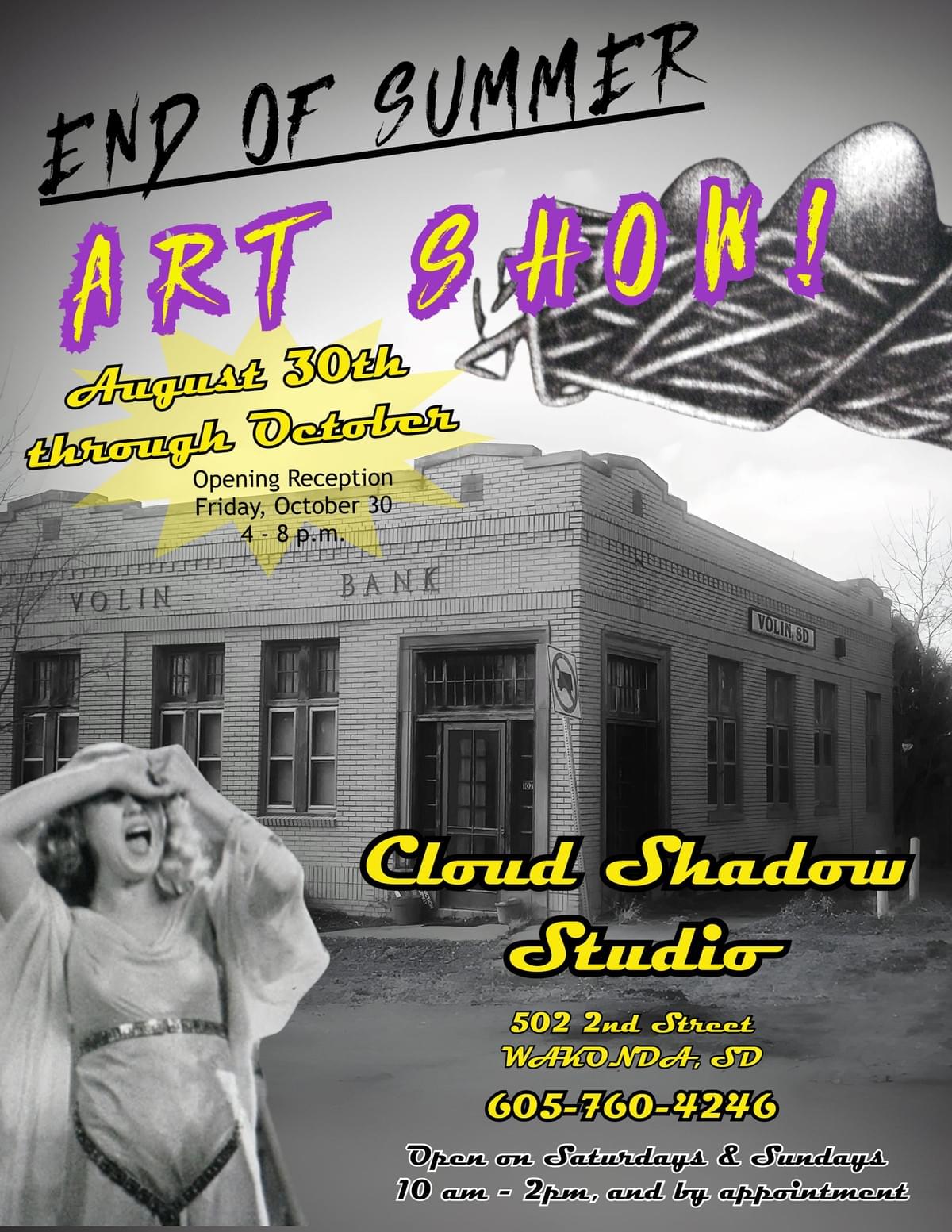 END OF SUMMER (2024) ART SHOW flyer - Cloud Shadow Studio, Wakonda END OF SUMMER (2024) ART SHOW flyer - Cloud Shadow Studio, Wakonda