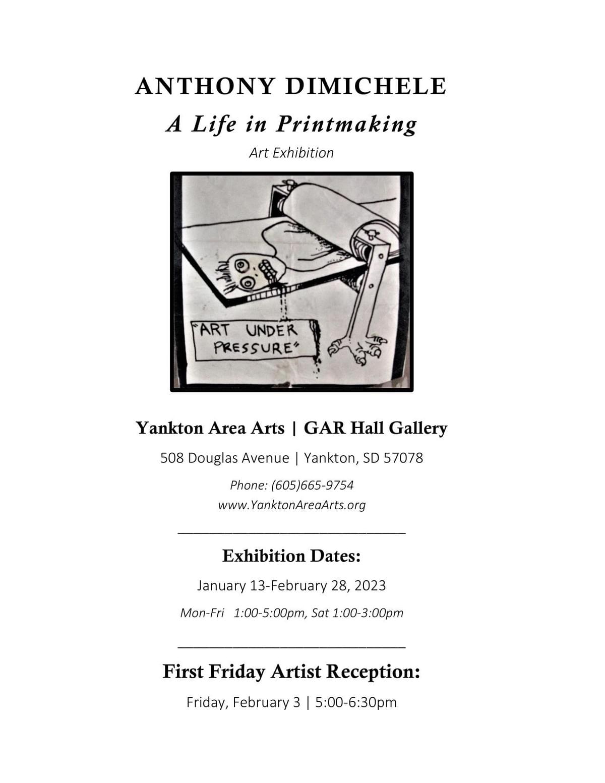 ANTHONY DiMICHELE - A LIFE IN PRINTMAKING - Art Exhibition at Yankton Area Arts ANTHONY DiMICHELE - A LIFE IN PRINTMAKING - Art Exhibition at Yankton Area Arts