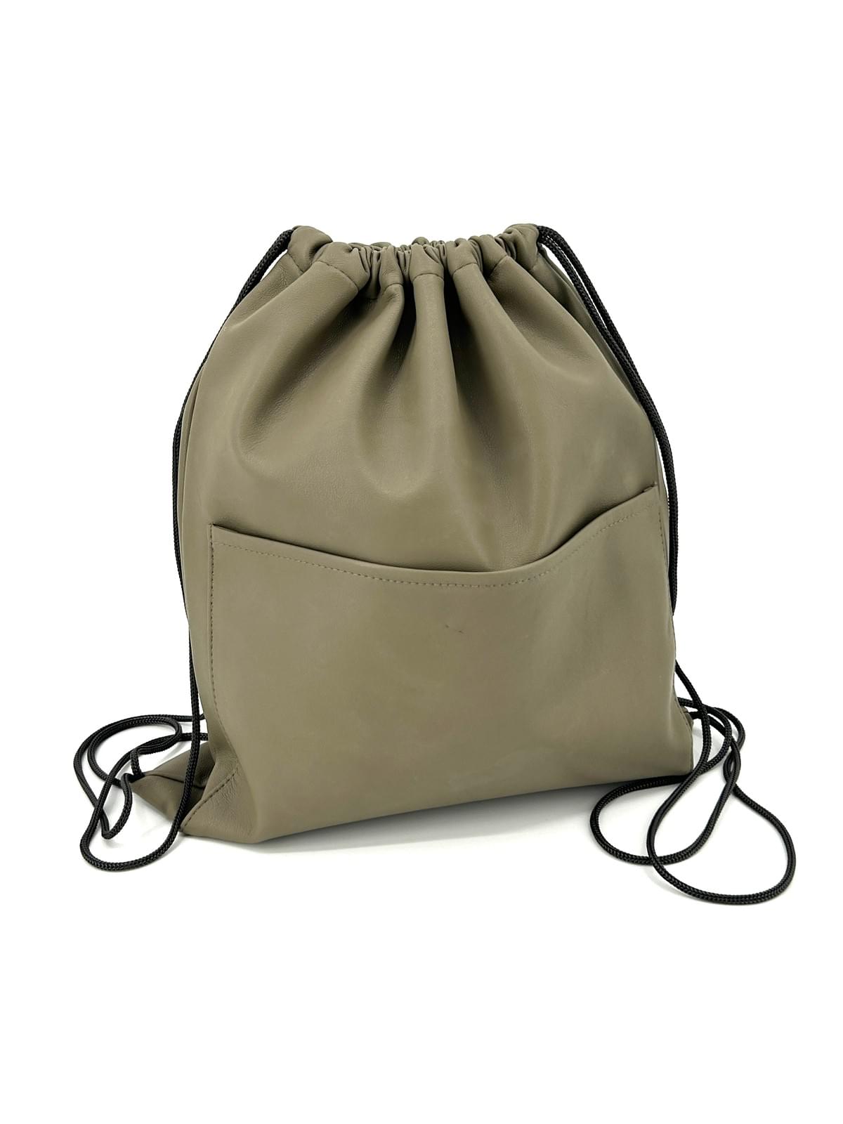 Leather String Backpack Drawstring Bag With Pocket Leather String Backpack Drawstring Bag With Pocket