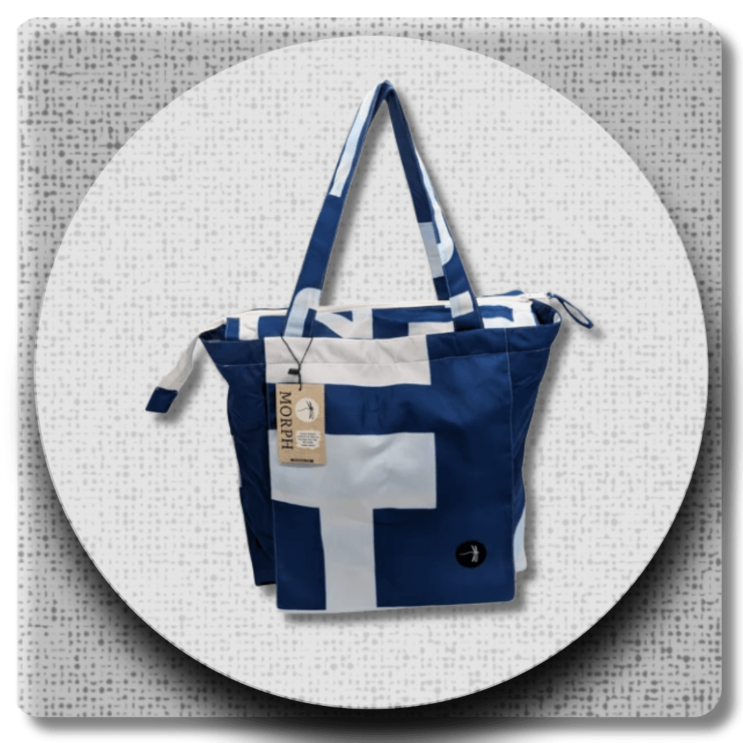 Morph's Yoga Mat Bag in a vibrant design, resting on a wooden floor, showcasing its yoga mat sleeve. Morph's Yoga Mat Bag in a vibrant design, resting on a wooden floor, showcasing its yoga mat sleeve.