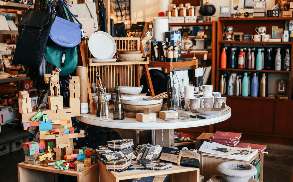 Household goods and accessories displayed in a shop Household goods and accessories displayed in a shop