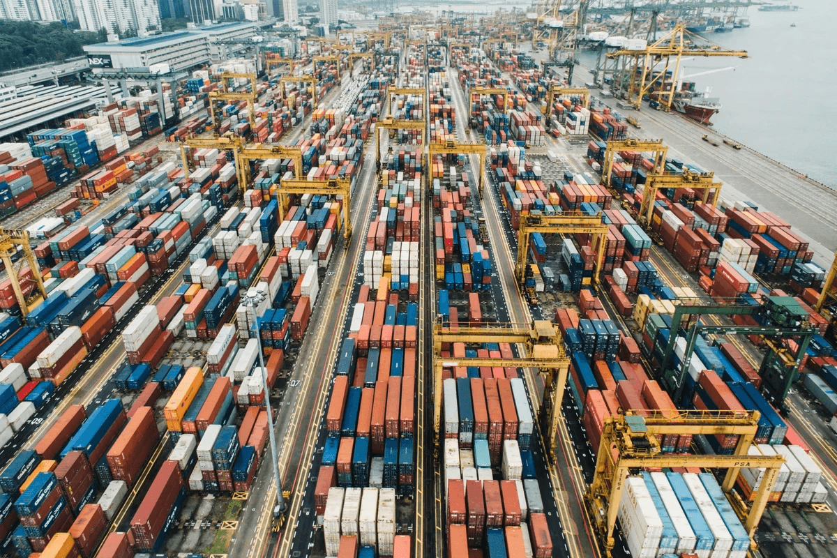 Aerial view of a container shipping yard Aerial view of a container shipping yard