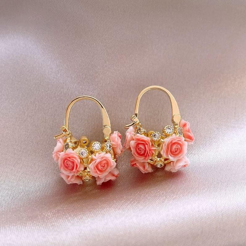 Floral Basket Hoop Earrings