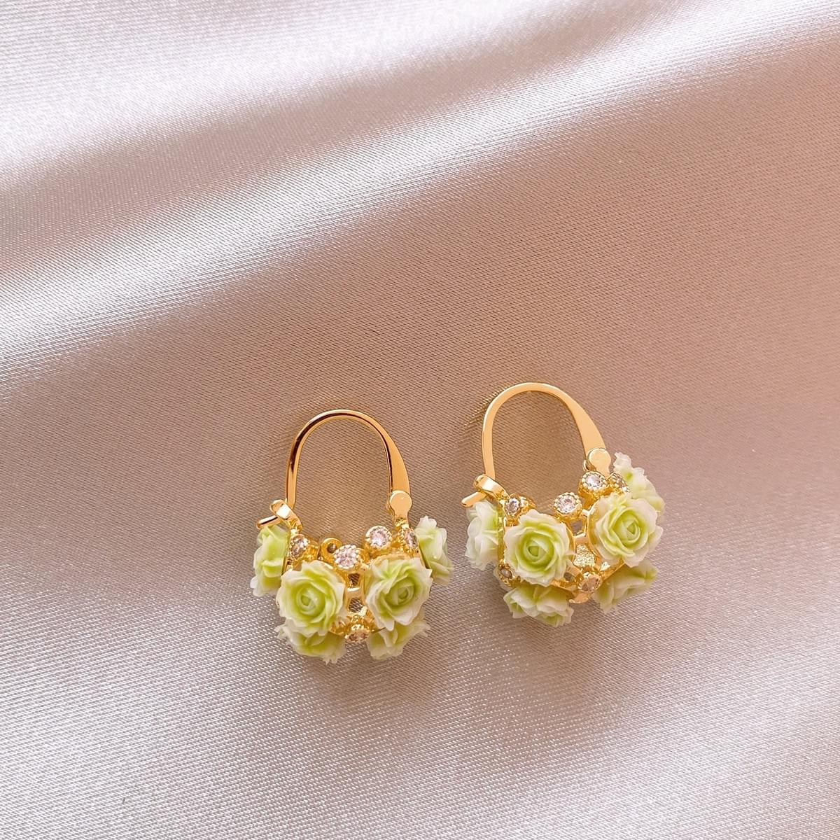 Floral Basket Hoop Earrings