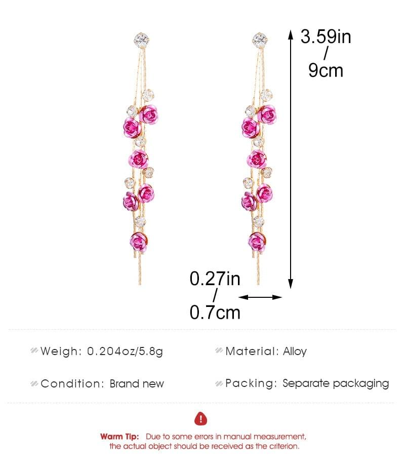 Rose & Rhinestone Tassel Earrings - French Romantic Collection (1 Pair)