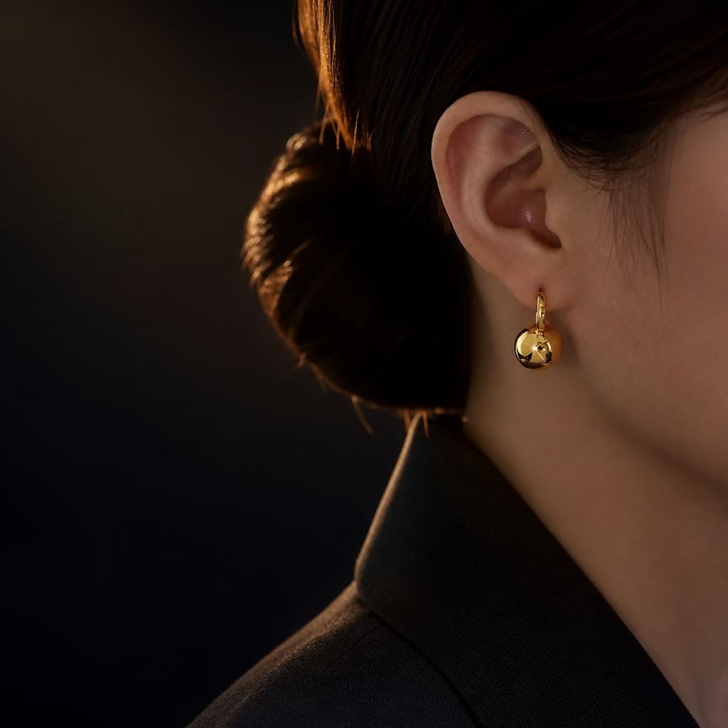 Gold Orb Huggie Earrings — Night Shift Collection