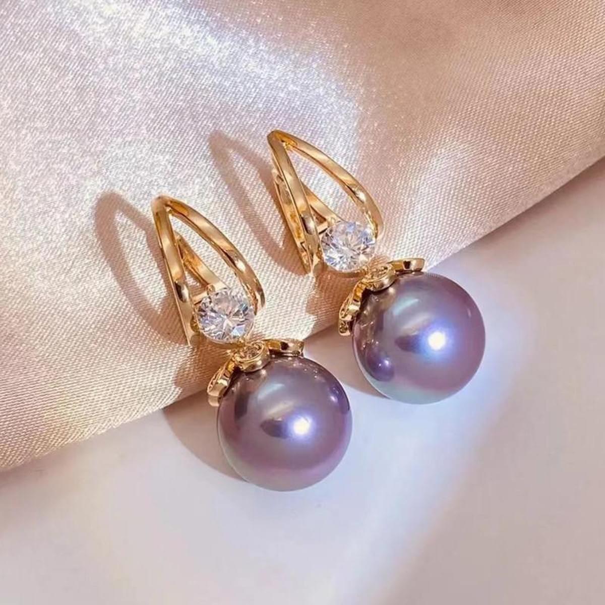 Wine Pearl Huggie Earrings — Night Shift Collection