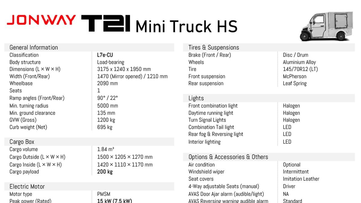 T21 Specifications T21 Specifications