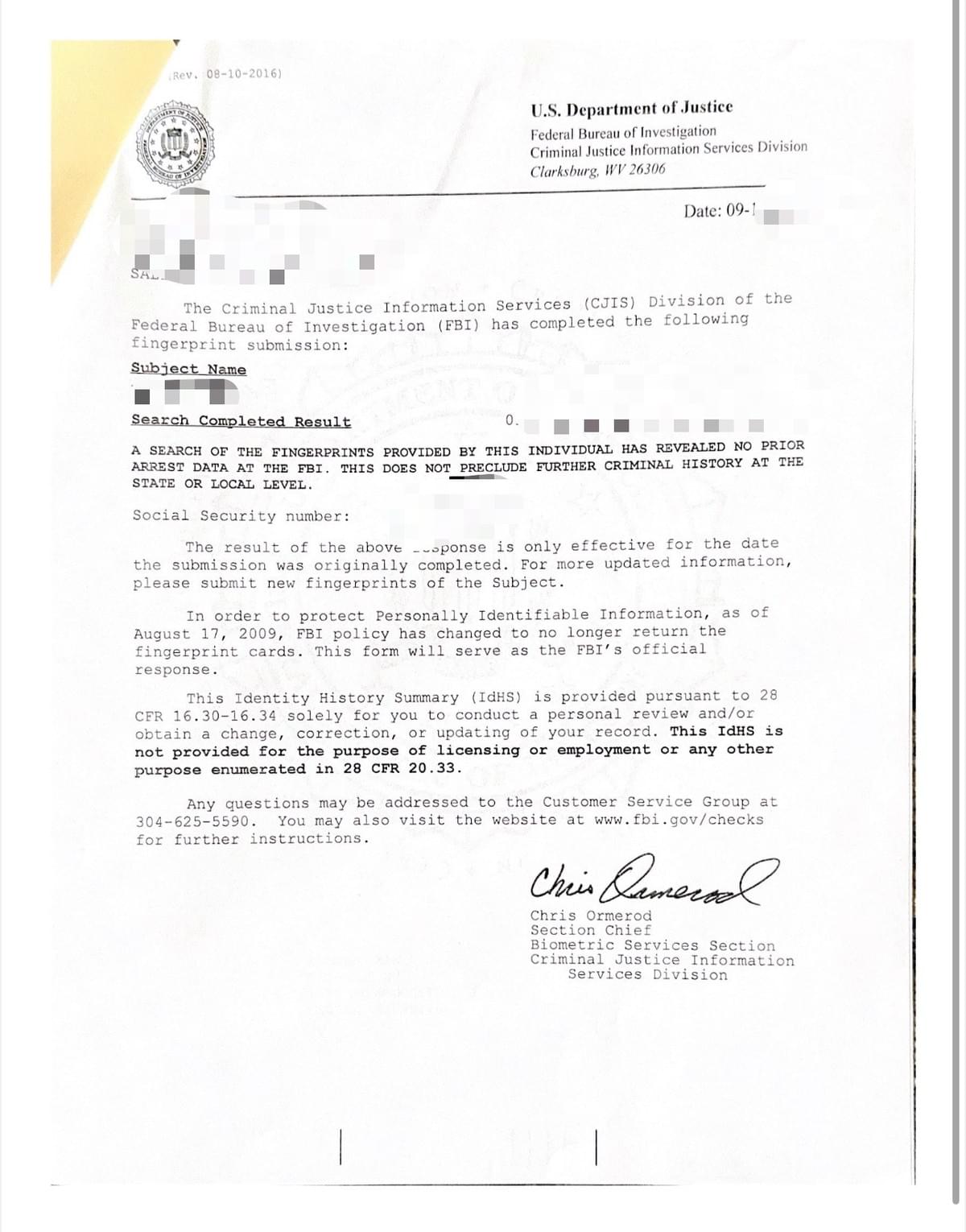 美国FBI无犯罪记录报告 美国FBI无犯罪记录报告