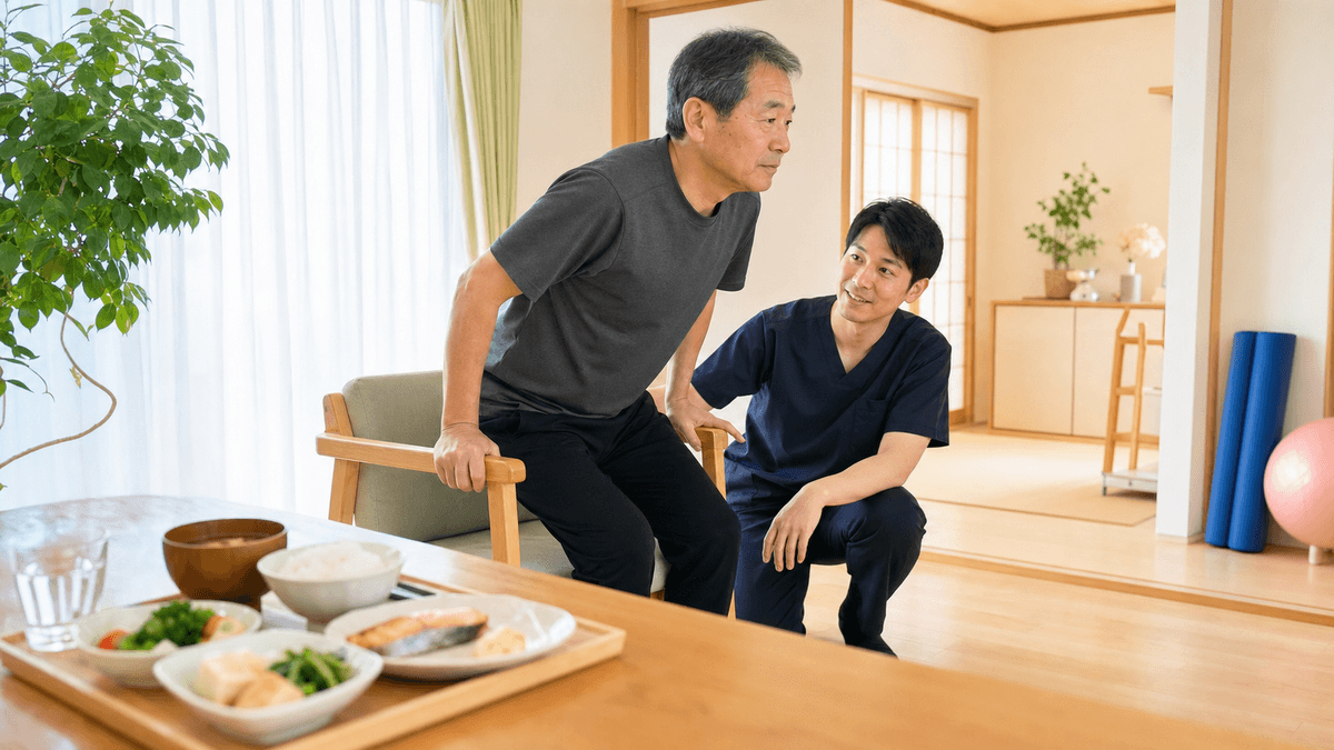 運動観察療法を自宅自費訪問リハビリで行っている画像 運動観察療法を自宅自費訪問リハビリで行っている画像
