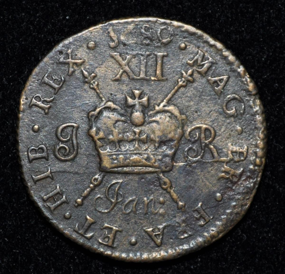 1689 (Jan.) Ireland "Gunmoney" Shilling - James II 1689 (Jan.) Ireland "Gunmoney" Shilling - James II