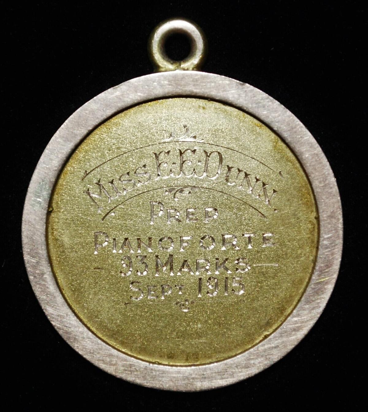 1915 Trinity College of Music, London. 9kt Gold Medal for Piano Forte 1915 Trinity College of Music, London. 9kt Gold Medal for Piano Forte