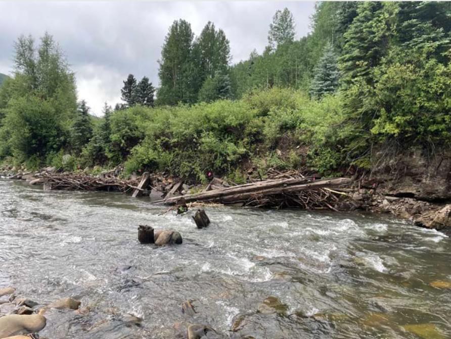 Site of former Rio Grande Southern railroad Dolores River bridge, and future Rico Trails Alliance pedestrian bridge, south of Rico CO. Site of former Rio Grande Southern railroad Dolores River bridge, and future Rico Trails Alliance pedestrian bridge, south of Rico CO.