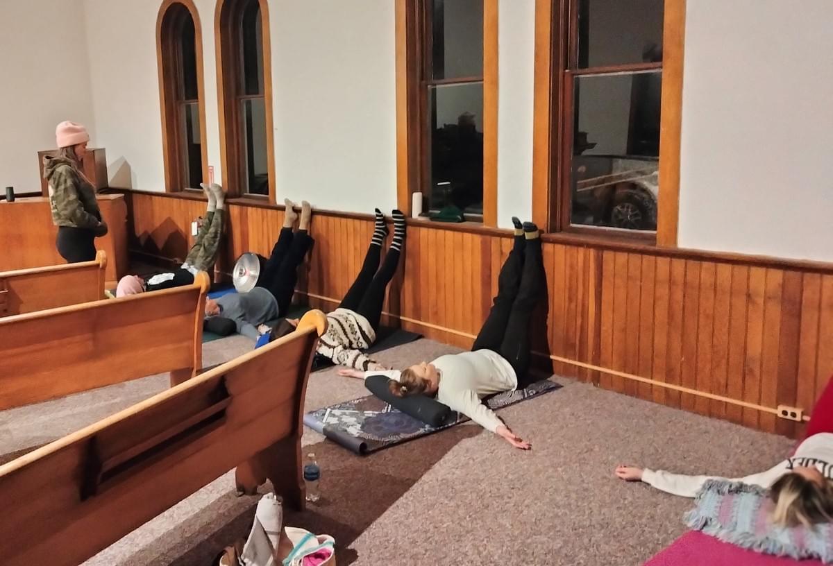 Rico CO community church building community center, 2026-Jan-23, yoga class Rico CO community church building community center, 2026-Jan-23, yoga class