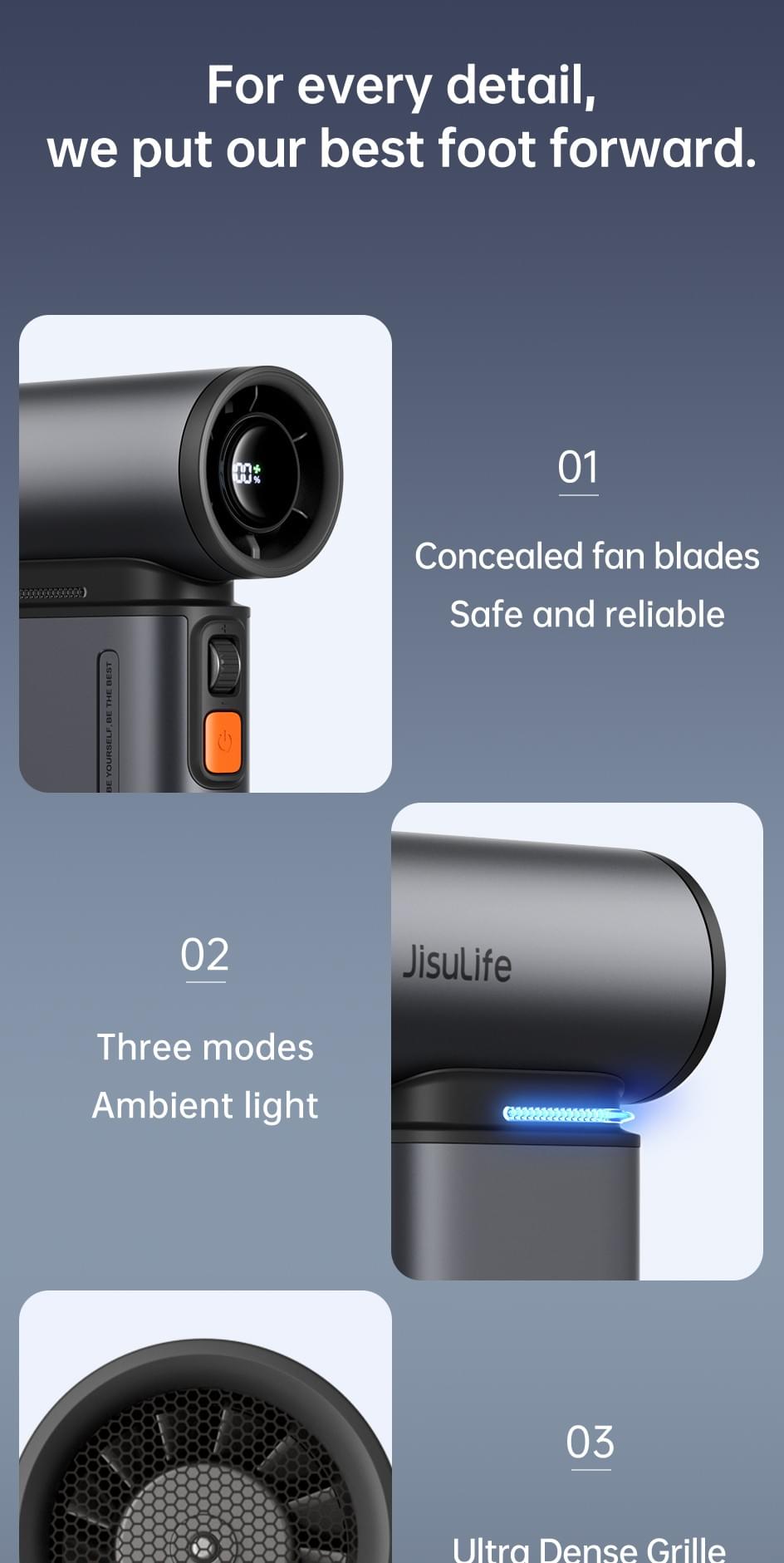 JisuLife 3 in 1 Fan Portable 9000 mAh Battery Rechargeable With Air Duster Function Mini Fan With 1-