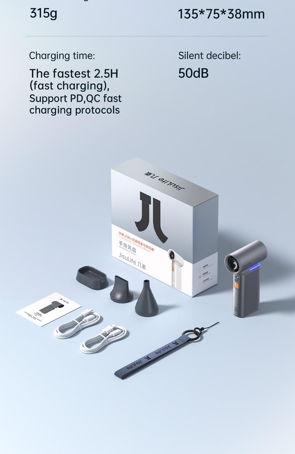 JisuLife 3 in 1 Fan Portable 9000 mAh Battery Rechargeable With Air Duster Function Mini Fan With 1-