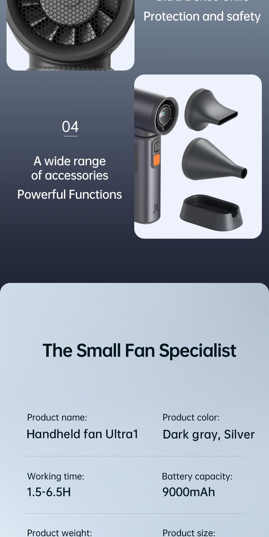 JisuLife 3 in 1 Fan Portable 9000 mAh Battery Rechargeable With Air Duster Function Mini Fan With 1-