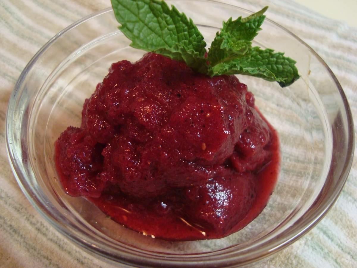 ♪ SHE WORE A MIXED BERRY SORBET, THE KIND YOU FIND IN A SECOND-HAND STORE ♪- pic of vegan mixed berry sorbet recipe from The Purple Dog Vegan ♪ SHE WORE A MIXED BERRY SORBET, THE KIND YOU FIND IN A SECOND-HAND STORE ♪- pic of vegan mixed berry sorbet recipe from The Purple Dog Vegan