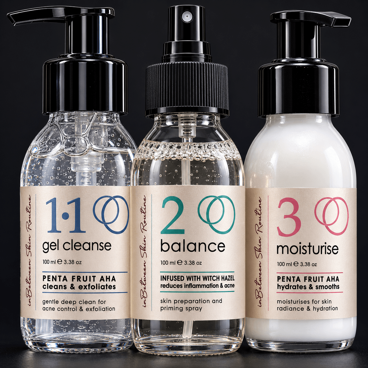 In-Between Products Easy 1-2-3 Clear Skin Routine (Cleanse, Mist & Moisturise)