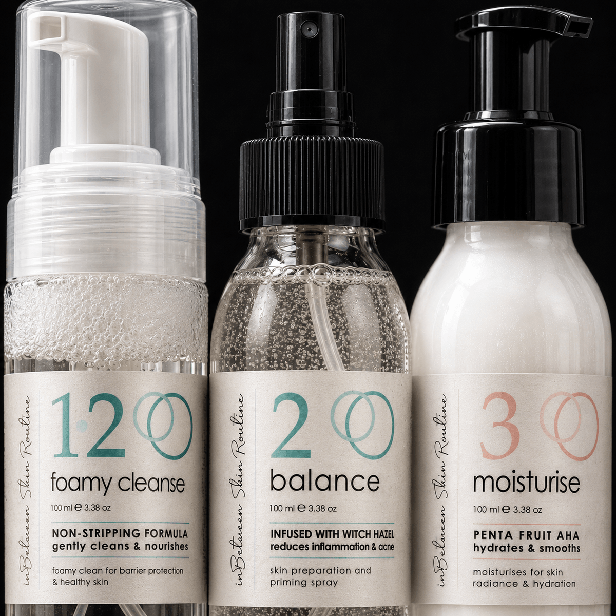 In-Between Products Easy 1-2-3 Clear Skin Routine (Cleanse, Mist & Moisturise)