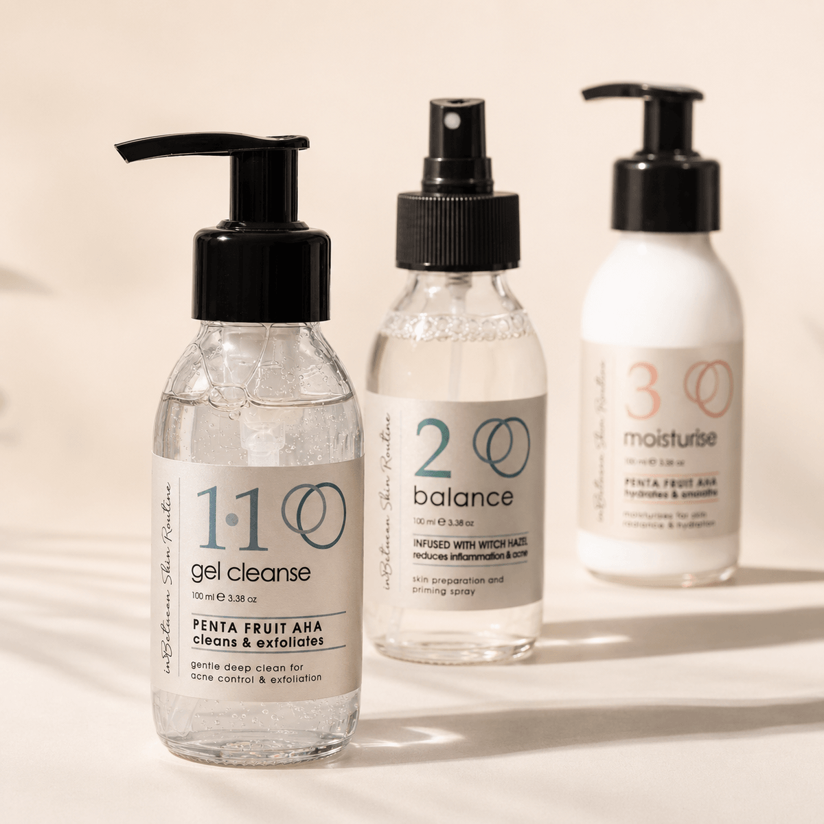 In-Between Products Easy 1-2-3 Clear Skin Routine (Cleanse, Mist & Moisturise)
