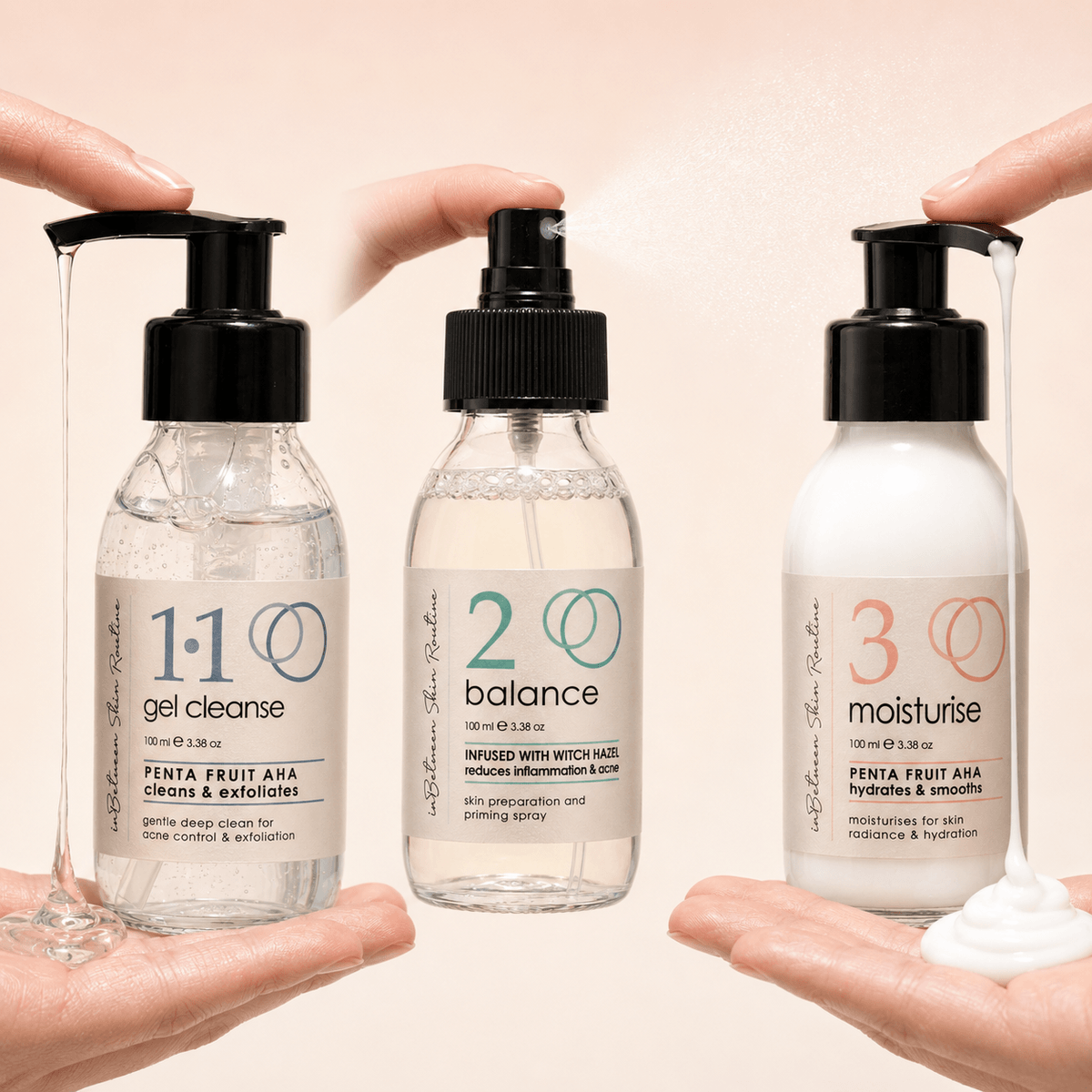 In-Between Products Easy 1-2-3 Clear Skin Routine (Cleanse, Mist & Moisturise)