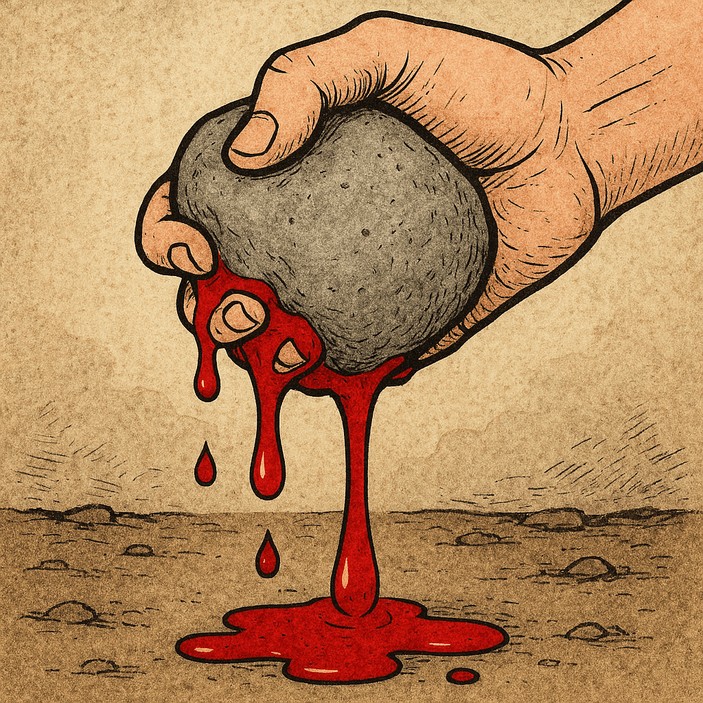 hand clutching a stone with blood dripping from it; tyring to get blood out of a stone hand clutching a stone with blood dripping from it; tyring to get blood out of a stone