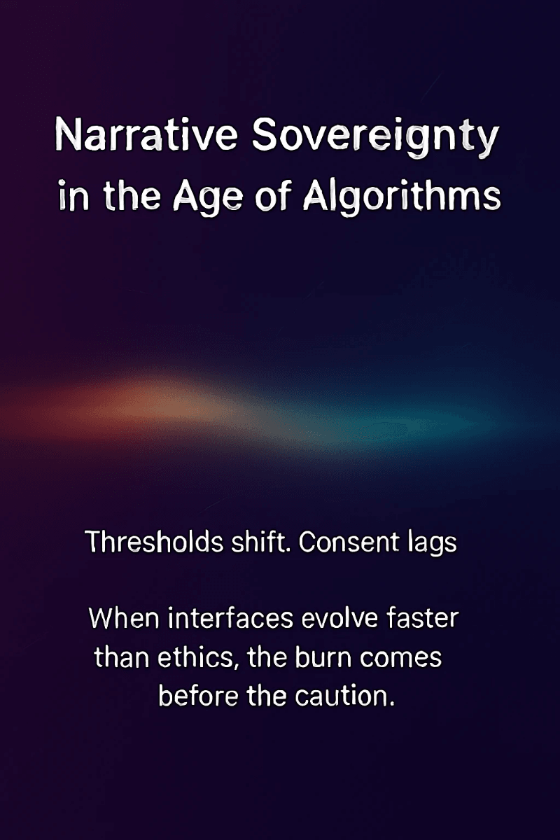 An abstract image with soft plum and violet tones. Glitch-like lines and blurred borders create a sense of fading boundaries. Overlaid text reads: 'Thresholds Shift. Consent Lags.' The design suggests a system where protections dissolve quietly, and exposure happens before warning. An abstract image with soft plum and violet tones. Glitch-like lines and blurred borders create a sense of fading boundaries. Overlaid text reads: 'Thresholds Shift. Consent Lags.' The design suggests a system where protections dissolve quietly, and exposure happens before warning.