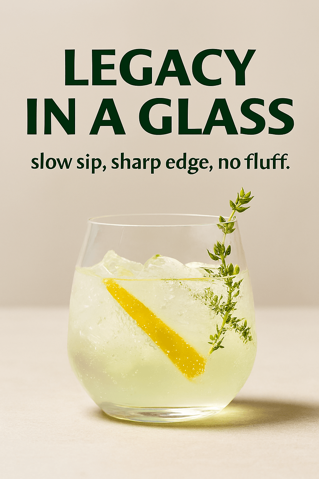 Legacy in a glass slow sip, sharp edge, and zero fluff text image of mocktail ina glass served with thyme, lemon twist, and refusal-coded clarity. Legacy in a glass slow sip, sharp edge, and zero fluff text image of mocktail ina glass served with thyme, lemon twist, and refusal-coded clarity.